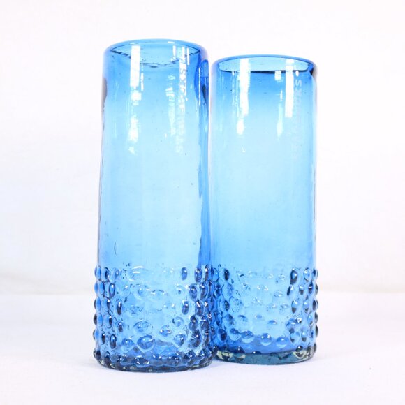 Set of 2 Starbucks Etched Bottle Blue Hand Blown Hobnail Tumbler Cold Glasses - Picture 4 of 7